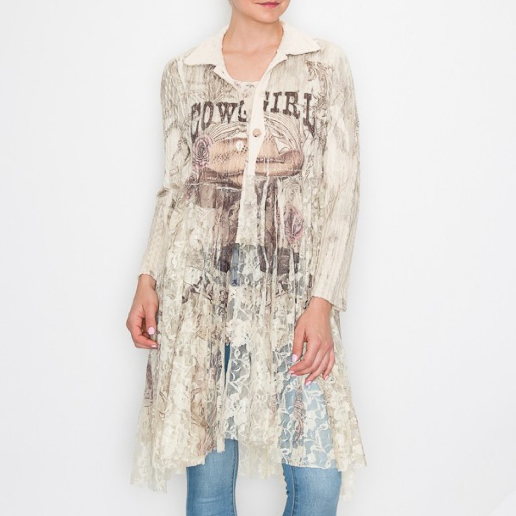 New Cowboy Hat Cardigan Cowgirl Tuff Lace Duster Western Bohemian Sweater Sm-3xl